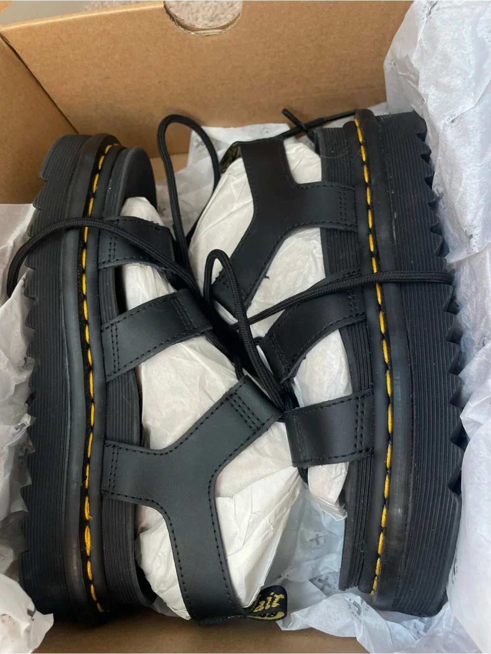 Dr Martens Nartilla Black Gladiator Sandals Women's Sz 37 / 6  Hydro Leather NEW